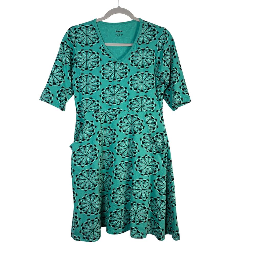 Svaha Teal Novelty Kitchen Utensil Organic Cotton Twirl Dress With Pockets 8